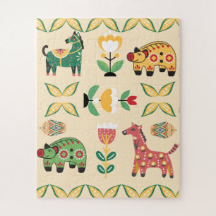 Hübsches botanisches Muster mit Tieren in Pastellf Puzzle