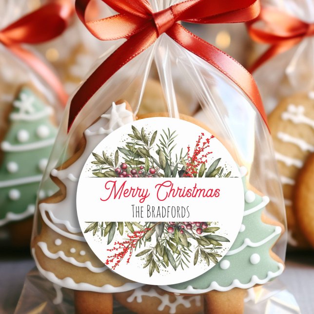 Hübsches botanisches Weihnachtsblatt Runder Aufkleber (Von Creator hochgeladen)