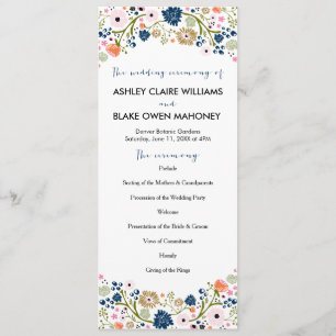 Hübsches Bouquet Floral Wedding Program Dunkelbl Programm