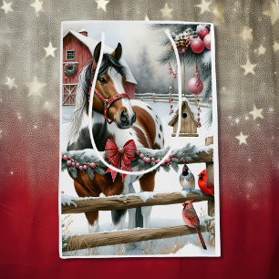 Hübsches Braun und Weiß Pferd Rustikaler Bauernhof Mittlere Geschenktüte