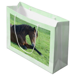 Hübsches braunes Pferd im Gras Große Geschenktüte
