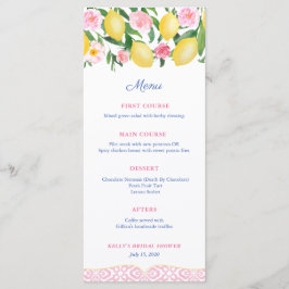 Hübsches Brautparty aus Rosa und Weiß Menükarte