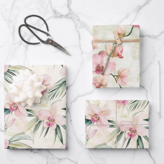 Hübsches Brautparty für tropische Orchideen-Blume Geschenkpapier Set (Vorderseite)
