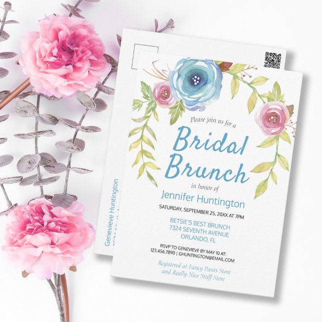 Hübsches Brautparty Postkarte (Pretty Watercolor Floral Arch Bridal Brunch Invitation
)