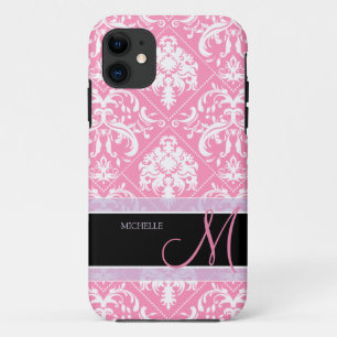 Hübsches Bubblegum rosa und weißer Damast mit Case-Mate iPhone Hülle