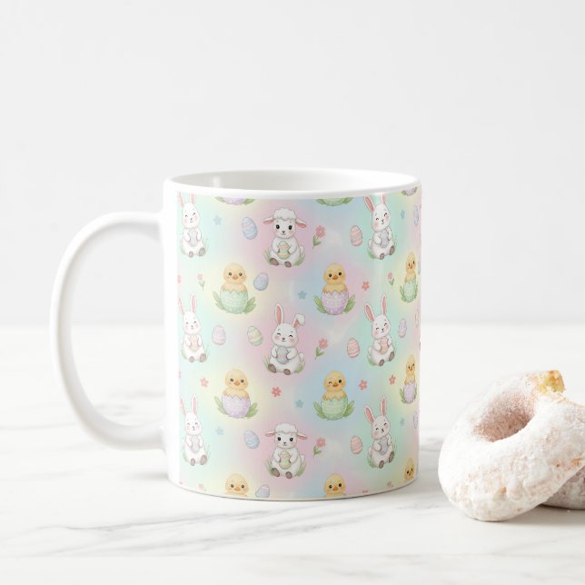 Hübsches Bunny Chick & Lamm Ostermuster Kaffeetasse (Mit Donut)