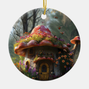 Hübsches buntes Pilzhaus Keramik Ornament
