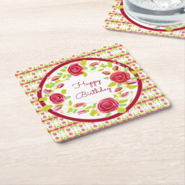 Hübsches Burgund und Rosa Blütendesign Rechteckiger Pappuntersetzer (angewinkelt)