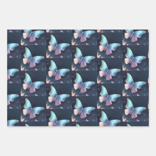 Hübsches Butterfly-Papier Flachblatt Set 3 Geschenkpapier Set (Vorderseite)