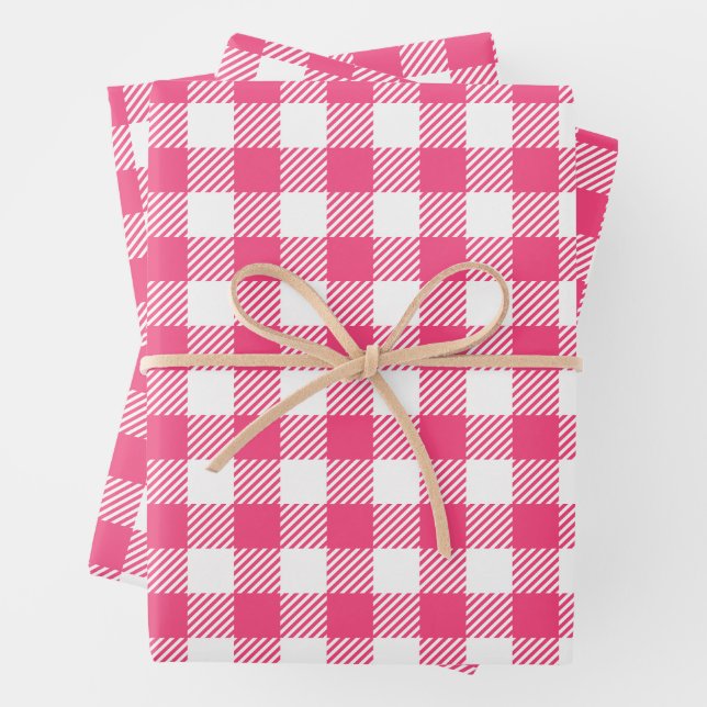 Hübsches Candy Rosa und Weißes Buffalo Kariert Geschenkpapier Set (Beispiel)