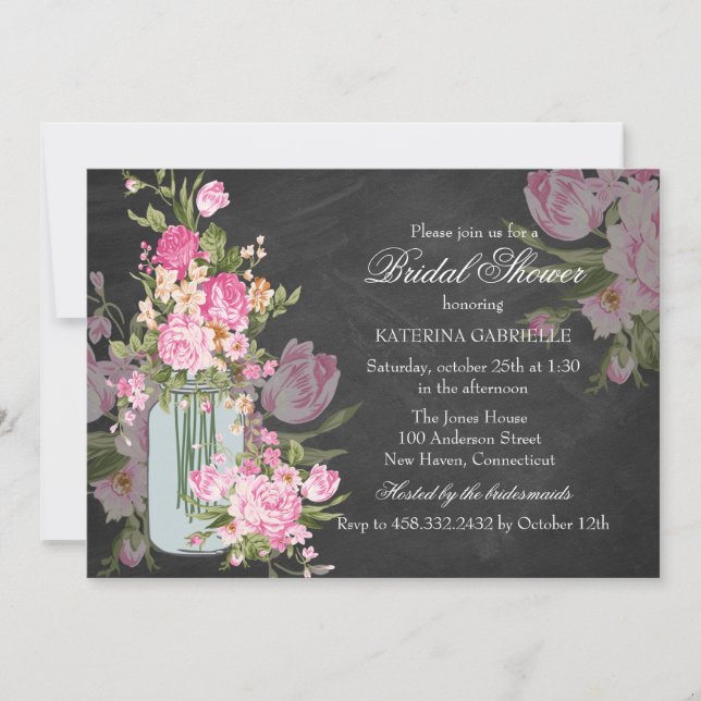 Hübsches Chalkboard & Mason Jar Brautparty Einladu Einladung (Vorderseite)