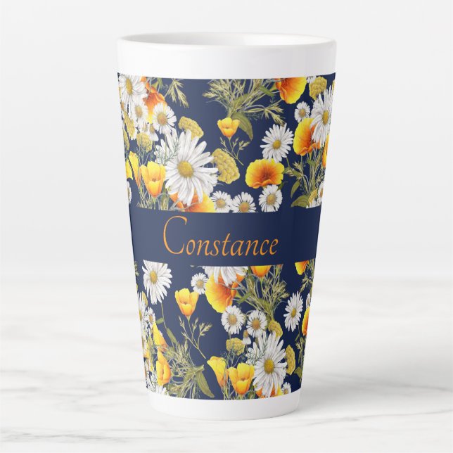 Hübsches Chamomile & Poppies Muster Personalisiert Milchtasse (Vorderseite)