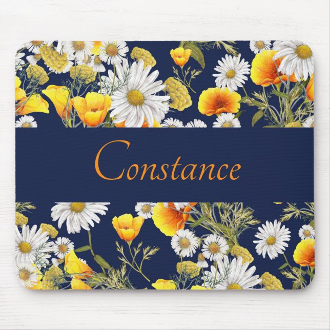 Hübsches Chamomile & Poppies Muster Personalisiert Mousepad (Vorne)