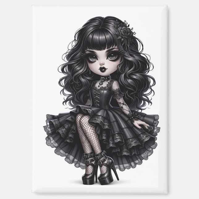 Hübsches Chibi-Gothic-Mädchen-Magnet Dunkle Ästhet Magnet (Vorderseite)