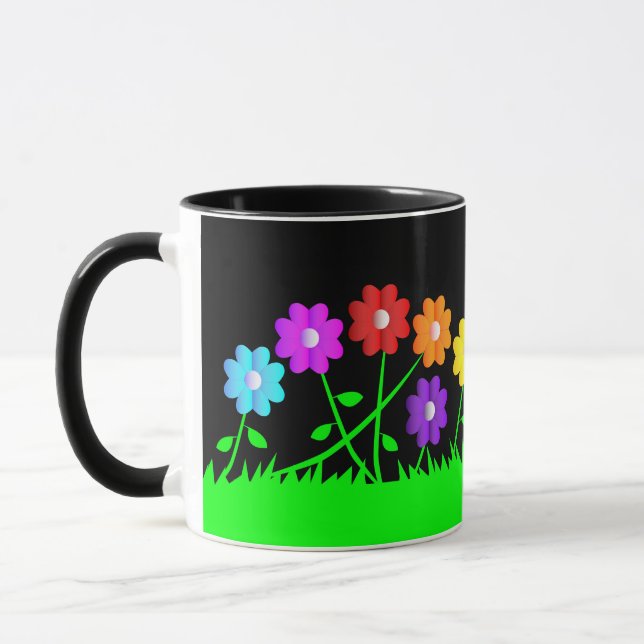 Hübsches Comic Cartoon Kunstfarben Blume Gras Tasse (Links)