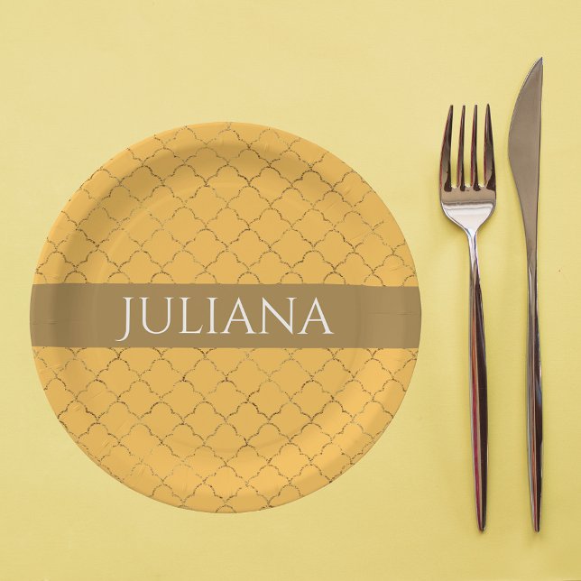 Hübsches Daffodidgold Quatrefolie Personalisiert Pappteller (Von Creator hochgeladen)