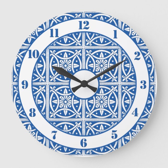 Hübsches Delft färbt Blau und Weiß Große Wanduhr (Vorderseite)