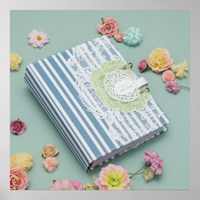 Hübsches druckbares Foto von Notebooks mit Blume Poster (Vorne)