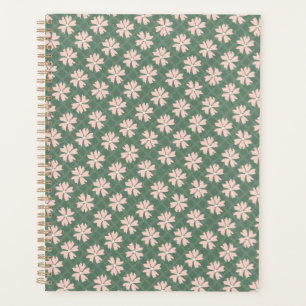 Hübsches dunkelgrünes Pastell rosa Blumenmuster Planer