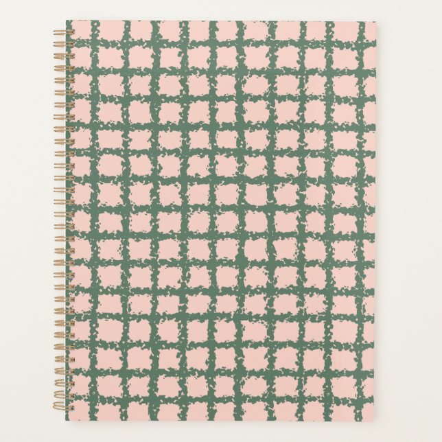 Hübsches dunkelgrünes Pastellrosa Kariertes Muster Planer (Vorderseite)