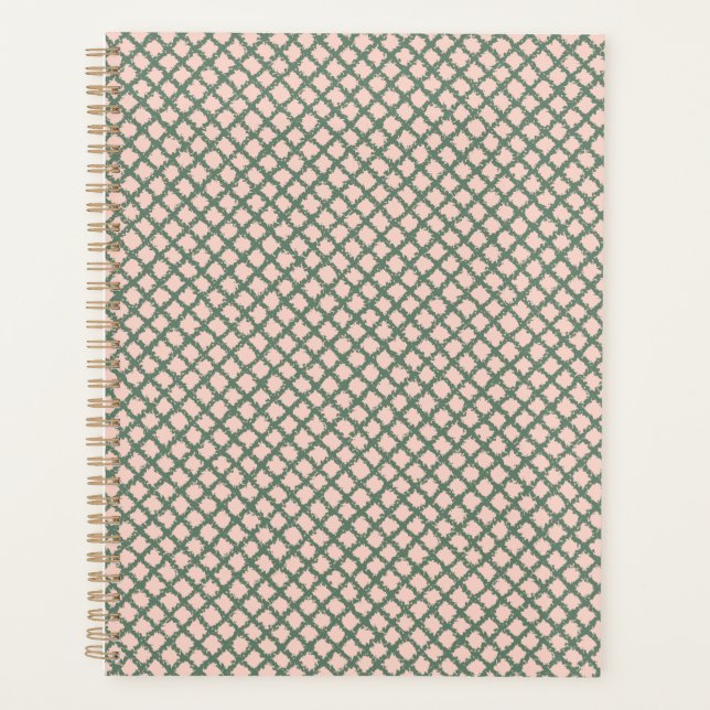 Hübsches dunkelgrünes Pastellrosa Kariertes Muster Planer (Vorderseite)