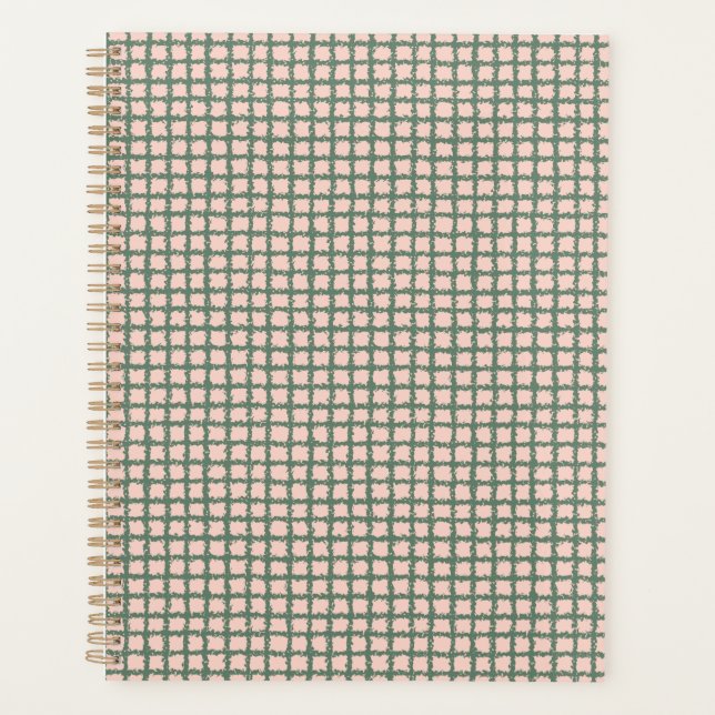 Hübsches dunkelgrünes Pastellrosa Kariertes Muster Planer (Vorderseite)