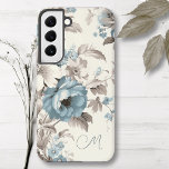 Hübsches Dusty Blau/hellbraune Blüte w/Initial Samsung Galaxy Hülle<br><div class="desc">Leicht sprühende Blume im blauen und cremefarbenen Boho-Stil mit hellbraunem Blattwerk auf eggshell-Hintergrund mit Textfeld für Ihre Initialen/Monogramm/Namen.</div>