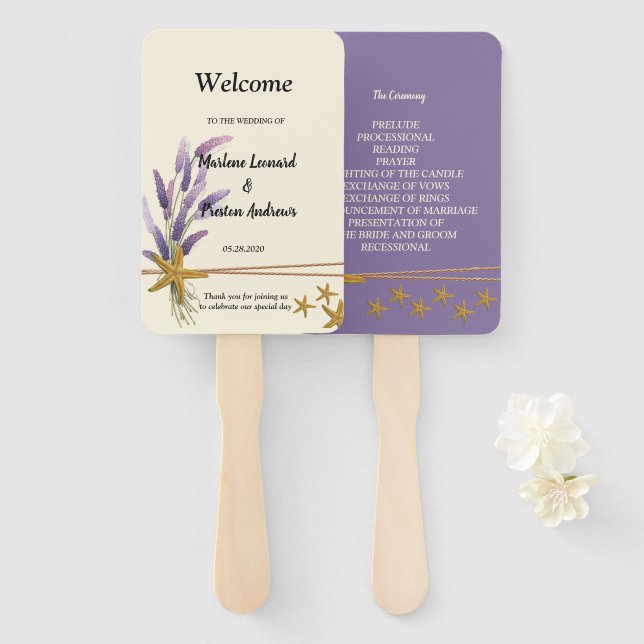 hübsches einfaches Hochzeitsprogramm für Seesterne Fächer (Vorne und Hinten)