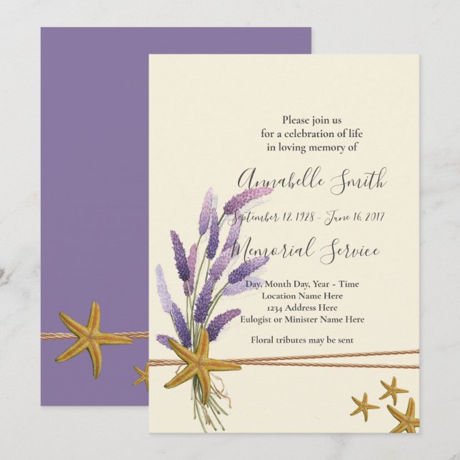 hübsches einfaches Seesterngedächtnis Einladung (Vorne/Hinten)