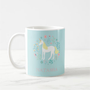 Hübsches Einhorn & Blume Aqua Personalisiert Tasse