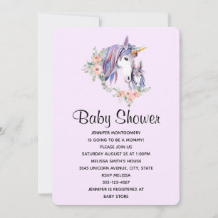 Hübsches Einhorn-Mama- und Baby-Watercolor-Baby-Sh Einladung
