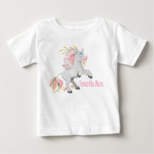 Hübsches Einhorn mit Orchideen und Blumenfee Baby T-shirt