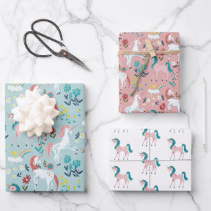 Hübsches Einhorn Regenbogen Muster Kinder Geschenk Geschenkpapier Set