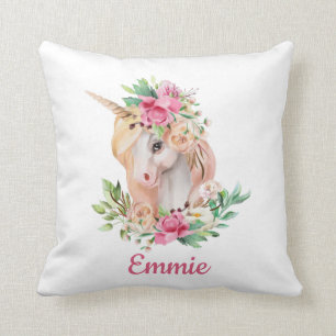 Hübsches Einhorn Rosa Blumen Custom Kindername Kissen