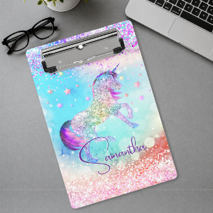 Hübsches Einhorn rosa Glitter Regenbogen aqua Mono Mini Klemmbrett