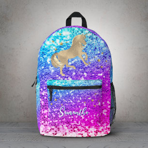 Hübsches Einhorn rosa Glitter Regenbogen Gold Mono Bedruckter Rucksack