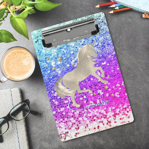 Hübsches Einhorn rosa Glitter Regenbogen gold Mono Mini Klemmbrett