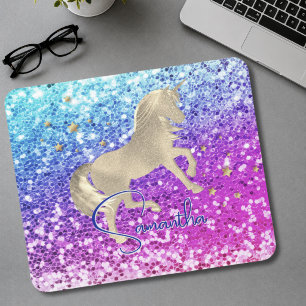 Hübsches Einhorn rosa Glitter Regenbogen Gold Mono Mousepad