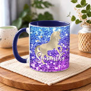 Hübsches Einhorn rosa Glitter Regenbogen Gold Mono Tasse