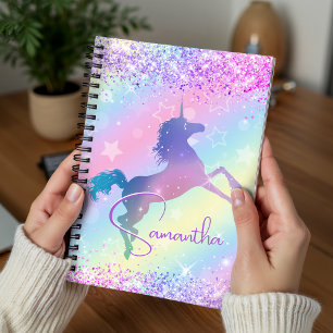 Hübsches Einhorn rosa Glitter Regenbogen Kunst Mon Notizblock