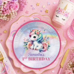 Hübsches Einhorn Rosa Lila Mädchen Geburtstagsfeie Pappteller