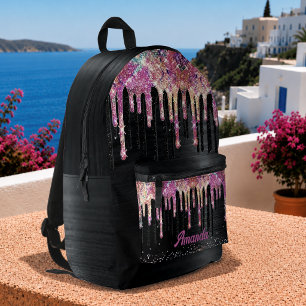 Hübsches Einhorn schwarzes Glitter-Geburtstags-Mon Bedruckter Rucksack