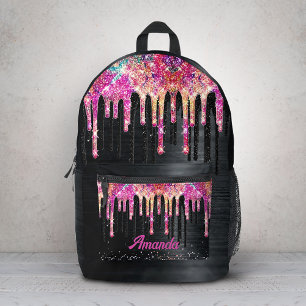 Hübsches Einhorn schwarzes Glitter-Geburtstags-Mon Bedruckter Rucksack