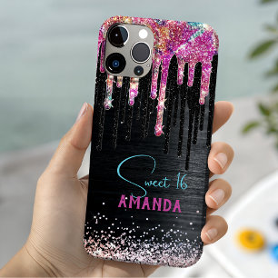 Hübsches Einhorn schwarzes Glitter Geburtstagsmono Case-Mate iPhone Hülle