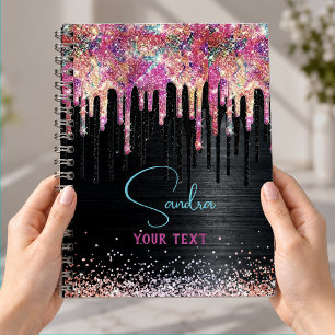Hübsches Einhorn schwarzes Glitter Geburtstagsmono Notizbuch