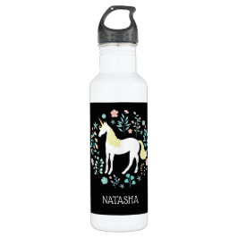 Hübsches Einhorn und Blume Personalisiert Edelstahlflasche