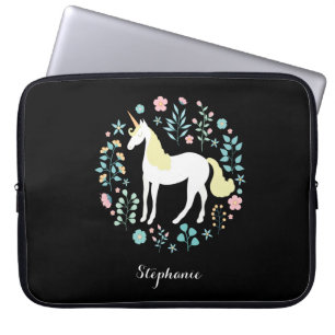 Hübsches Einhorn und Blume Personalisiert Laptopschutzhülle