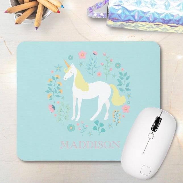 Hübsches Einhorn und Blume Personalisiert Mousepad (Von Creator hochgeladen)