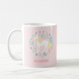 Hübsches Einhorn und Blume Rosa Personalisiert Kaffeetasse