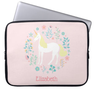 Hübsches Einhorn und Blume Rosa Personalisiert Laptopschutzhülle